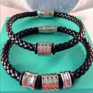 Trendy Stainless steel leather bracelet set